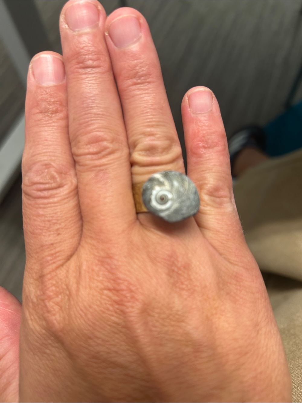 Gold-Tone Band Ring with Silver Nautilus Accent